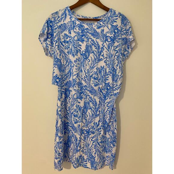 Lilly Pulitzer Inka Dress Resort White Aqua Blue Lounge Front Tie EUC Spandex S - Picture 3 of 12